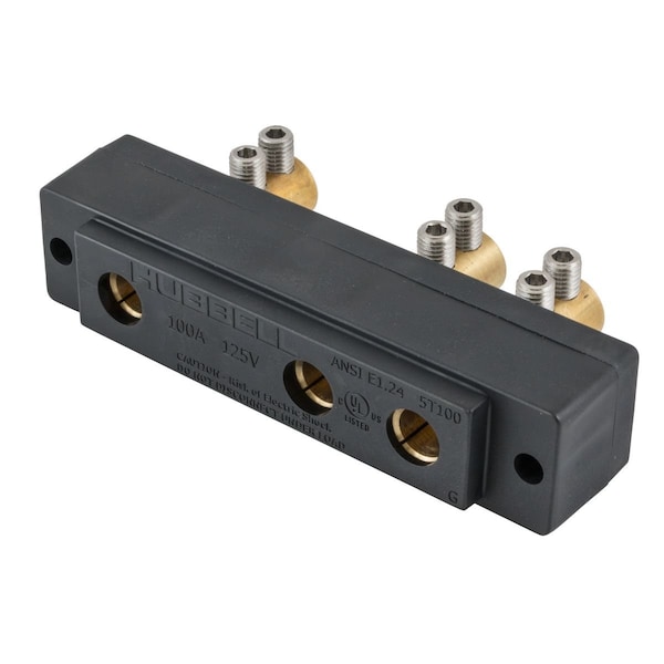 Hubbell Wiring Device-Kellems Pin & Sleeve Receptacle, 100 A, 125V AC, 3 Pole, Screw Terminals Wire Connection Type Black HBL100SPFR - main